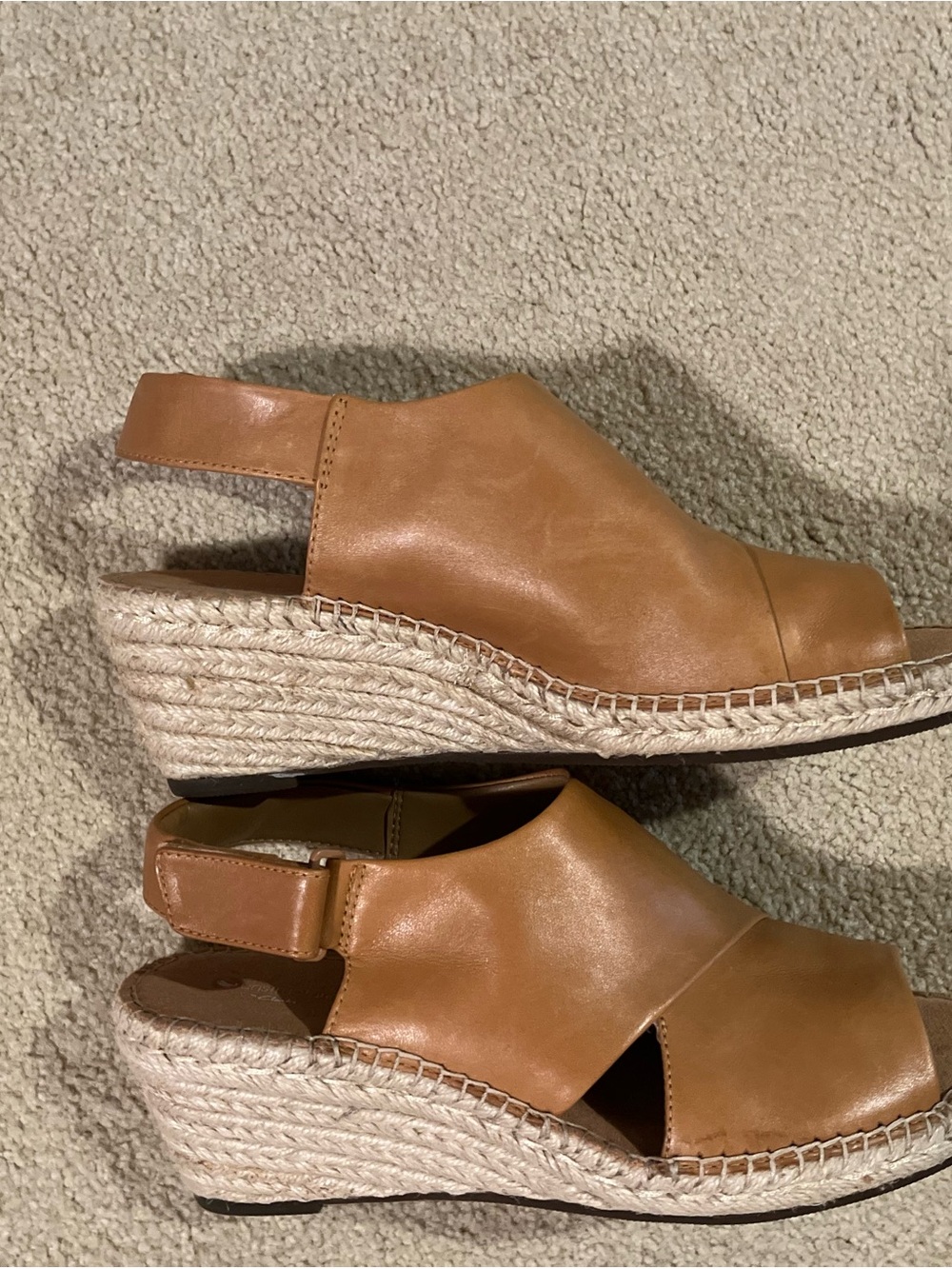 Clarks Tan Leather Espadrille Wedge Sandals